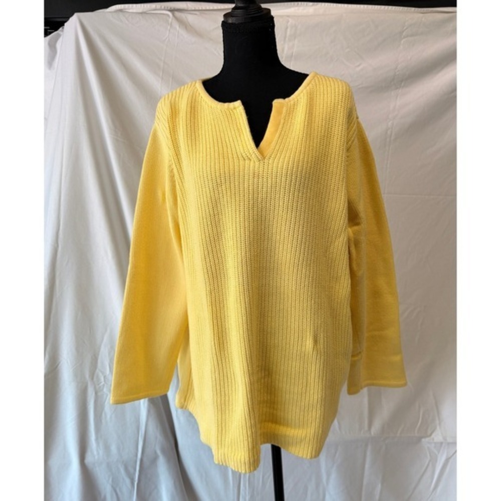 Crazy Horse Liz Claiborne Women Yellow Ribbed Split Neck Cotton Sweater Size 2